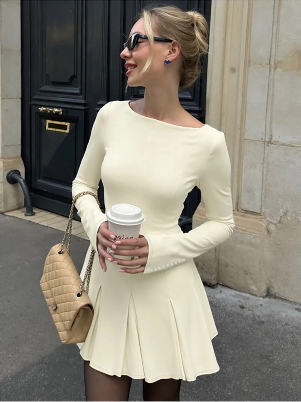 House of CB Francesca Cream Long Sleeve Dress size XS NWOT - Picture 4 of 16